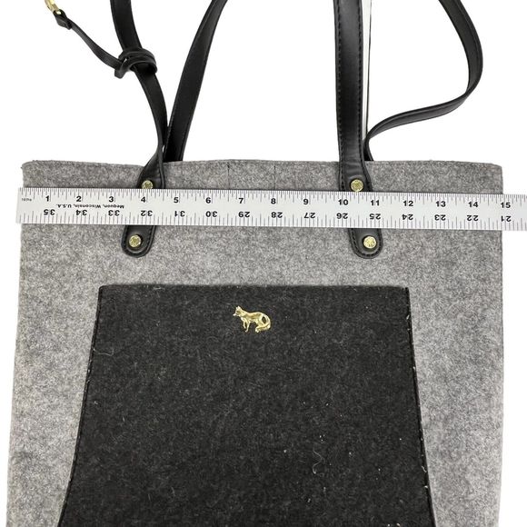 Emma Fox Gray & Black Felt Tote Shoulder Bag Purse Handbag Pockets - Picture 13 of 15